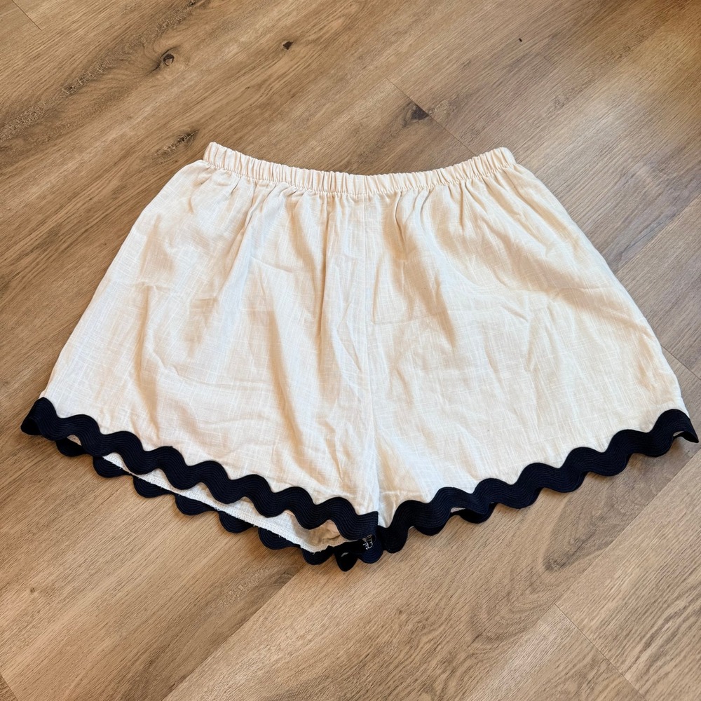 Petal + Pup Cream Cotton Ric Rac Trim High Waist Shorts Cream Womens Medium